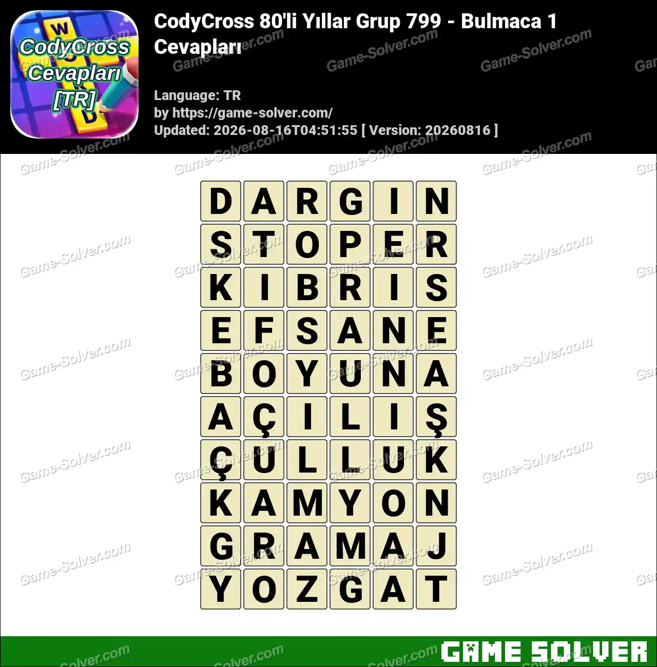 CodyCross 80’li Yıllar Grup 799 – Bulmaca 1 Cevapları